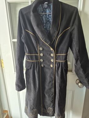 Dr Who Black Corduroy Double-Breasted Women's Trench Coat